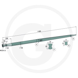Ząb ładowacza prosty 1100mm M22x1,5 AGTECH
