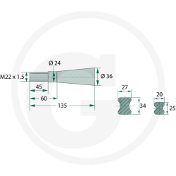 Ząb ładowacza ugięty 810mm M22x1,5  AGTECH