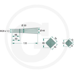 Ząb ładowacza prosty 1250mm M28x1,5 kwadrat 40 AGTECH
