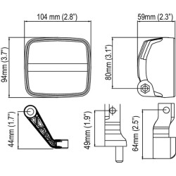 Lampa robocza LED, kwadratowa, 20W 1900lm 12/24V biała, 59x104x94 mm z wtyczką Deutsch 2-pin, światło szerokokątne, 6 LED, KL 20