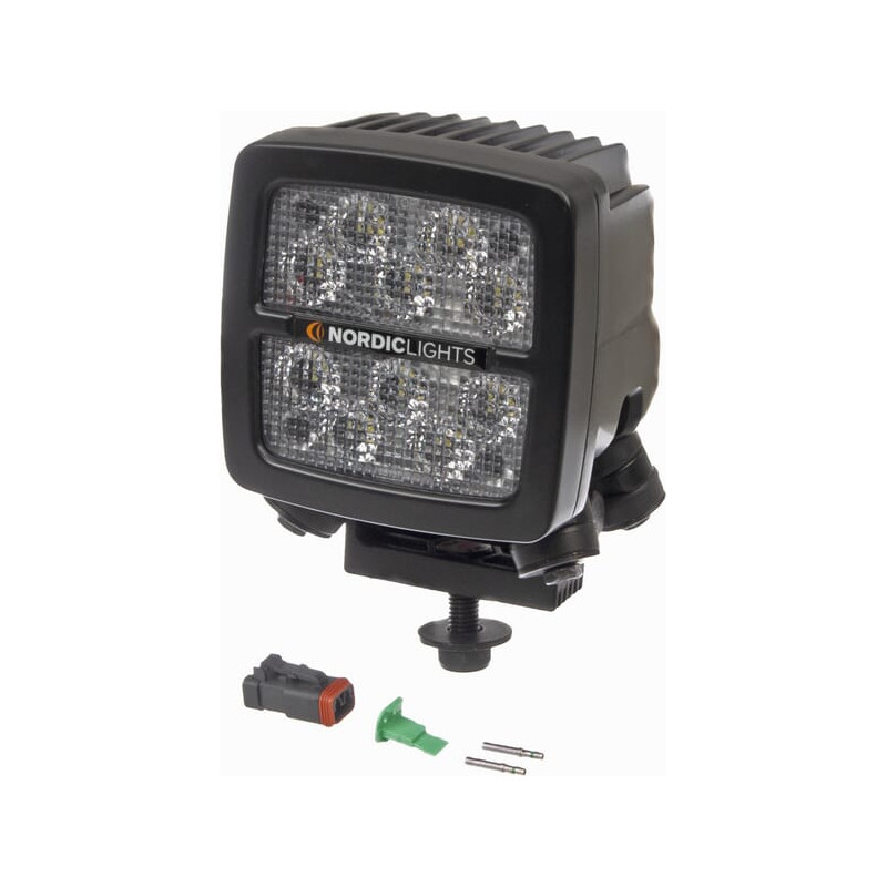 Lampa robocza LED, kwadratowa, 50W 6700lm 12/24V biała, przykręcana, 104x108x143 mm z wtyczką Deutsch 2-pin, światło rozproszone