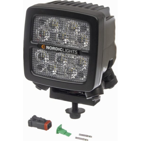 Lampa robocza LED, kwadratowa, 50W 6700lm 12/24V biała, przykręcana, 104x108x143 mm z wtyczką Deutsch 2-pin, światło rozproszone