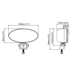 Lampa robocza LED, owalna, 32W 3500lm 12/24V biała, przykręcana, obrotowa głowica, 180x126x72 mm z wtyczką Deutsch 2-pin, światł