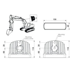 Lampa robocza LED, prostokątna, 28W 2700lm 12/24V przezroczysta, 118.2x156x48 mm z wtyczką Deutsch 2-pin, światło rozproszone, 6