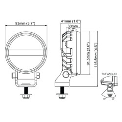 Lampa robocza LED, okrągła, 16W 1600lm 12/24V biała, przykręcana, 93x93x116.5 mm z wtyczką Deutsch 2-pin, światło rozproszone, 6