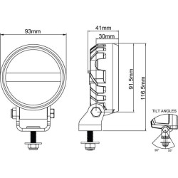 Lampa robocza LED, okrągła, 16W 1600lm 12/24V biała, przykręcana, 93x93x116.5 mm z wtyczką Deutsch 2-pin, światło rozproszone, 6