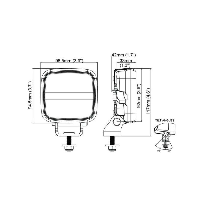 Lampa robocza LED, kwadratowa, 16W 1600lm 12/24V biała przykręcana z wtyczką Deutsch 2-pin, światło rozproszone, 6 LED Scorpius 