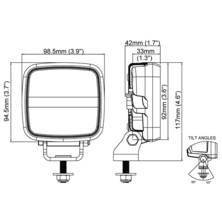 Lampa robocza LED, kwadratowa, 16W 1600lm 12/24V biała przykręcana z wtyczką Deutsch 2-pin, światło rozproszone, 6 LED Scorpius 
