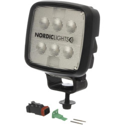 Lampa robocza LED, kwadratowa, 16W 1600lm 12/24V biała przykręcana z wtyczką Deutsch 2-pin, światło rozproszone, 6 LED Scorpius 