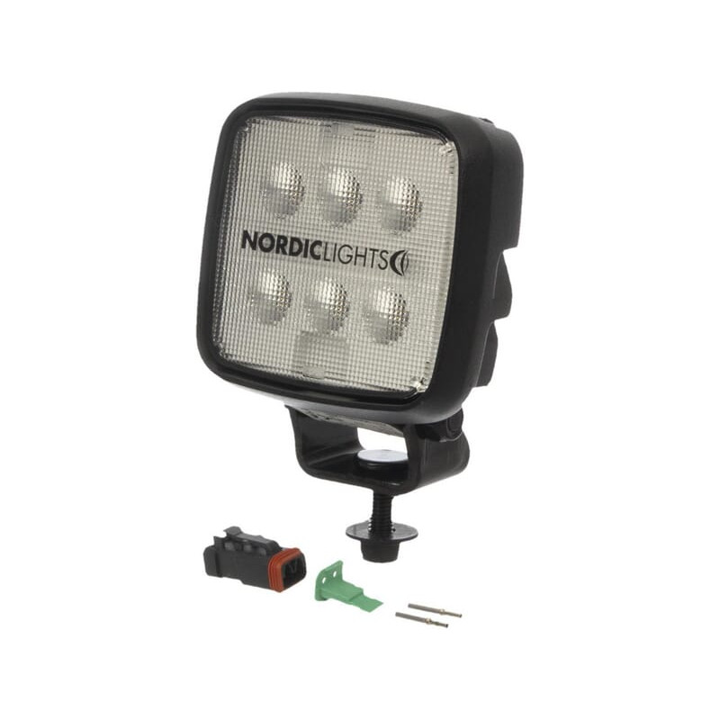 Lampa robocza LED, kwadratowa, 28W 2800lm 12/24V biała przykręcana z wtyczką Deutsch 2-pin, światło rozproszone, 6 LED Scorpius 