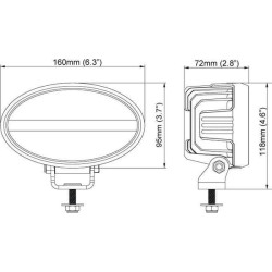 Lampa robocza LED, owalna, 16W 1600lm 12/24V biała, przykręcana, 160x95x118 mm z wtyczką Deutsch 2-pin, światło rozproszone, 6 L