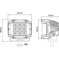 Work light LED, 22.5W, 2850lm, square, 10/30V, 89x73x97mm, Deutsch plug, Kramp