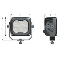 Lampa robocza LED, kwadratowa 70W, 6000lm 10/45V, podgrzewana z czujnikiem T°, szeroostrumieniowa, 4 LED Kramp