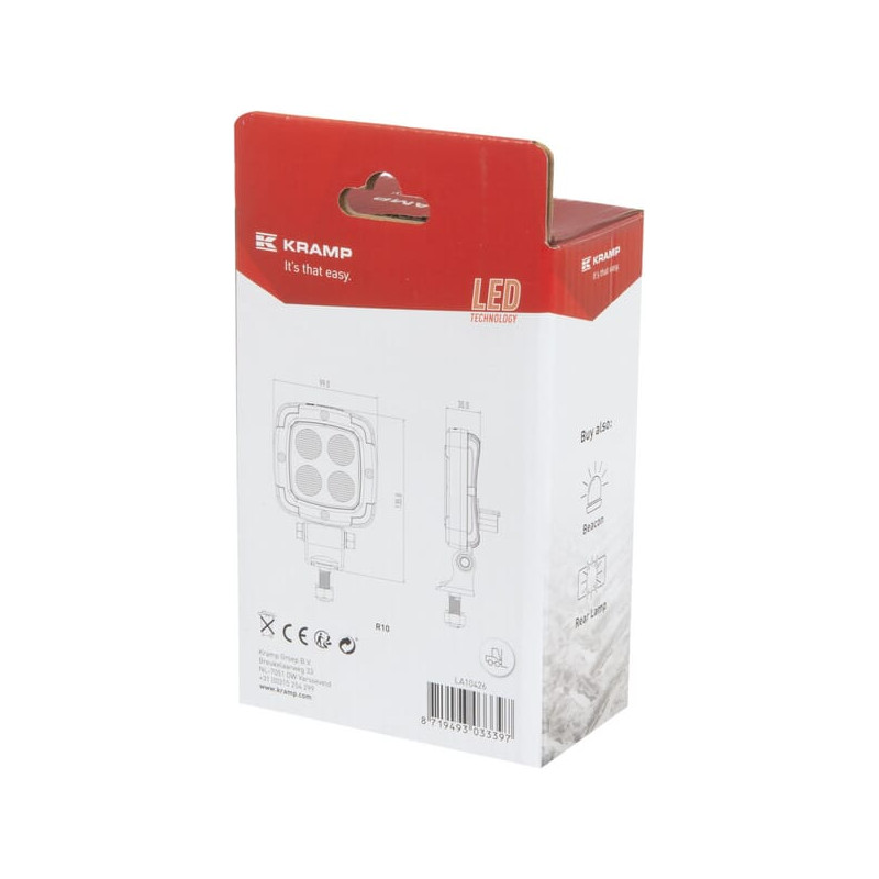 Lampa robocza LED, kwadratowa 20W 2200lm 10-80V światło rozproszone Kramp