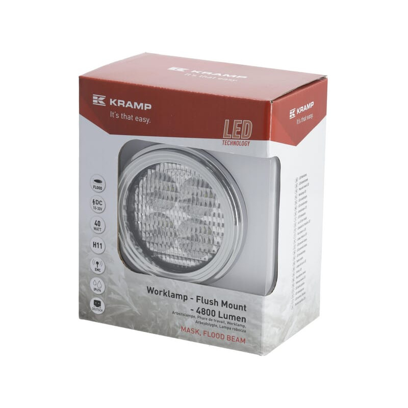 Lampa robocza LED, okrągła 40W 4800lm 10/30V z wtyczką Deutsch światło rozproszone 4 LED Kramp