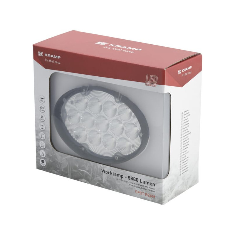 Lampa robocza LED, owalna 65W 5880lm 10/30V 166x148x95 mm z wtyczką Deutsch, światło skupione 13 LED