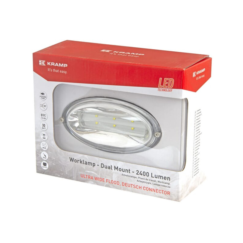 Lampa robocza LED, owalna 30W 2400lm z wtyczką Deutz, światło rozproszone 6 LED Kramp