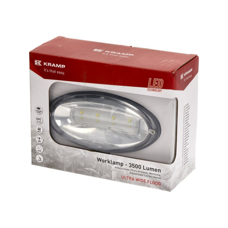 Lampa robocza LED, owalna 40W 3500lm 10/30V światło ultra szerokokątne rozproszone 8 LED Kramp