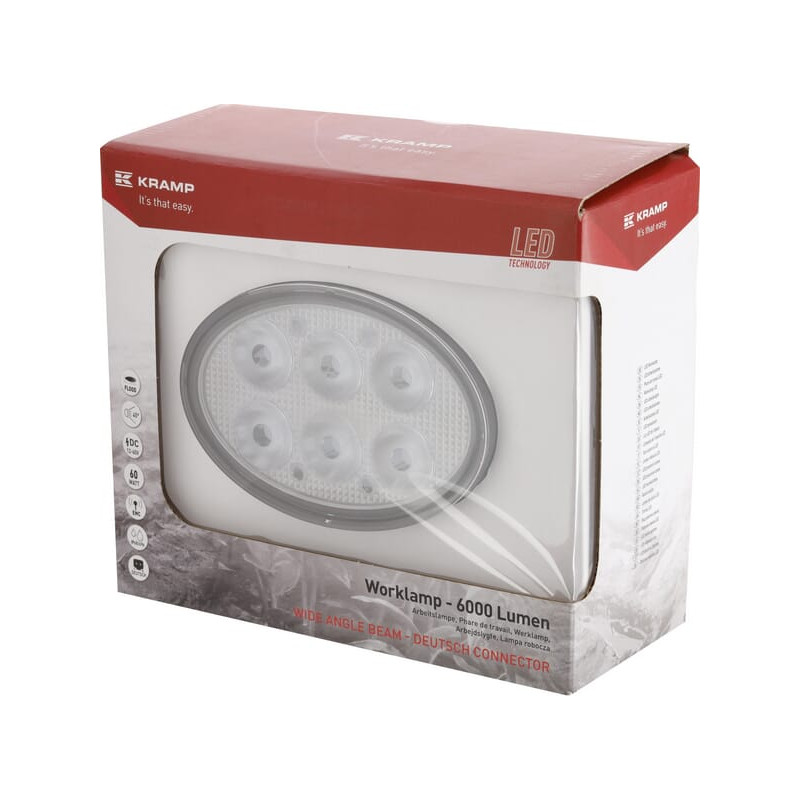 Lampa robocza LED, owalna 60W 6000lm 12-60V światło rozproszone 6 LED Kramp