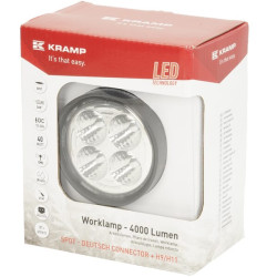 Lampa robocza LED, okrągła 40W 4000lm 10/30V 84x126x71.8 mm z wtyczką AMP światło skupione 4 LED 360° Kramp