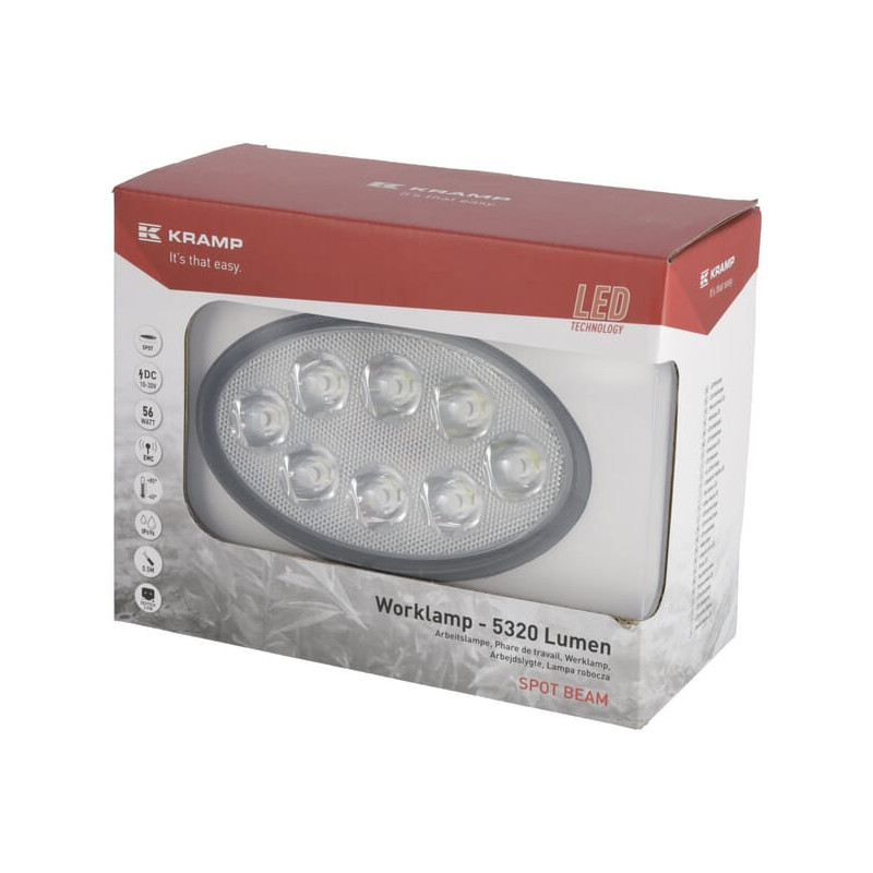 Lampa robocza LED, owalna 56W 5320 lm 10/30V 160x129x68 mm z wtyczką Deutsch, światło skupione 10 LED