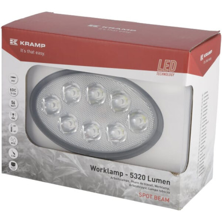 Lampa robocza LED, owalna 56W 5320 lm 10/30V 160x129x68 mm z wtyczką Deutsch, światło skupione 10 LED