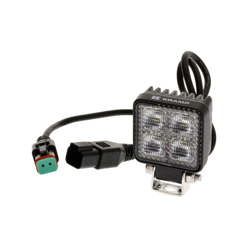 Lampa robocza LED, kwadratowa 12W 1200lm 12/24V, biała, 53.7x75.5x32.3 mm światło rozproszone z wtyczką Deutsch, 8 LED
