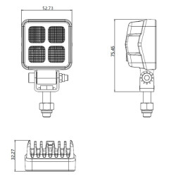 Lampa robocza LED, kwadratowa 12W 1200lm 12/24V, biała, 53.7x75.5x32.3 mm światło rozproszone z wtyczką Deutsch, 8 LED
