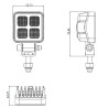 Lampa robocza LED, kwadratowa 12W 1200lm 12/24V, biała, 53.7x75.5x32.3 mm światło rozproszone z wtyczką Deutsch, 8 LED