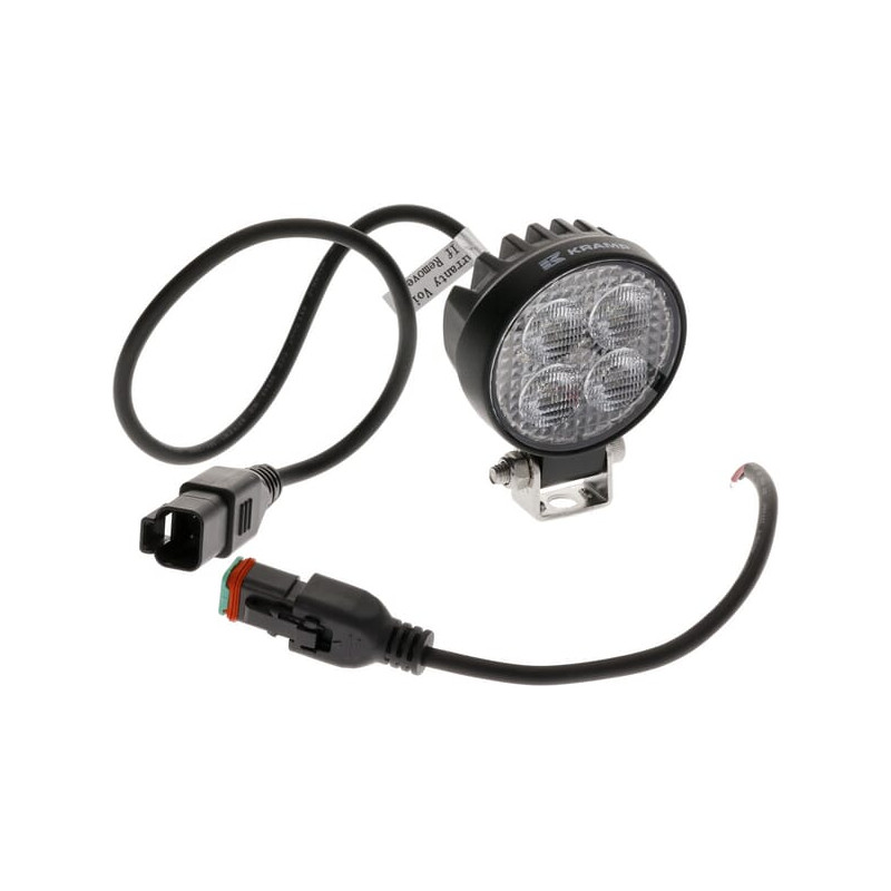 Lampa robocza LED, okrągła 12W 1200lm 12/24V, biała, 65.7x85.8x35 mm światło rozproszone z wtyczką Deutsch, 8 LED