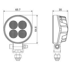 Lampa robocza LED, okrągła 12W 1200lm 12/24V, biała, 65.7x85.8x35 mm światło rozproszone z wtyczką Deutsch, 8 LED