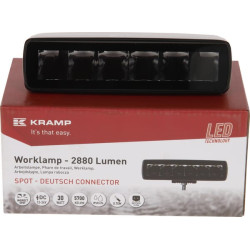 Lampa robocza LED, prostokątna 30W 2880lm 12/24V, biała, 157x49.7x60 mm światło skupione z wtyczką Deutsch, 6 LED