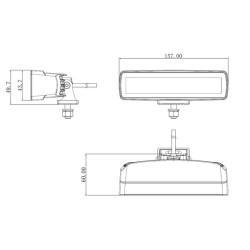 Lampa robocza LED, prostokątna 30W 2880lm 12/24V, biała, 157x49.7x60 mm światło skupione z wtyczką Deutsch, 6 LED