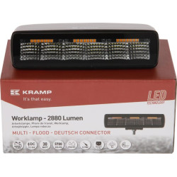 Lampa robocza LED, prostokątna 30W 2880lm 12/24V, biała/pomarańczowa, 157x49.7x60 mm światło rozproszone z wtyczką Deutsch, 6 LE