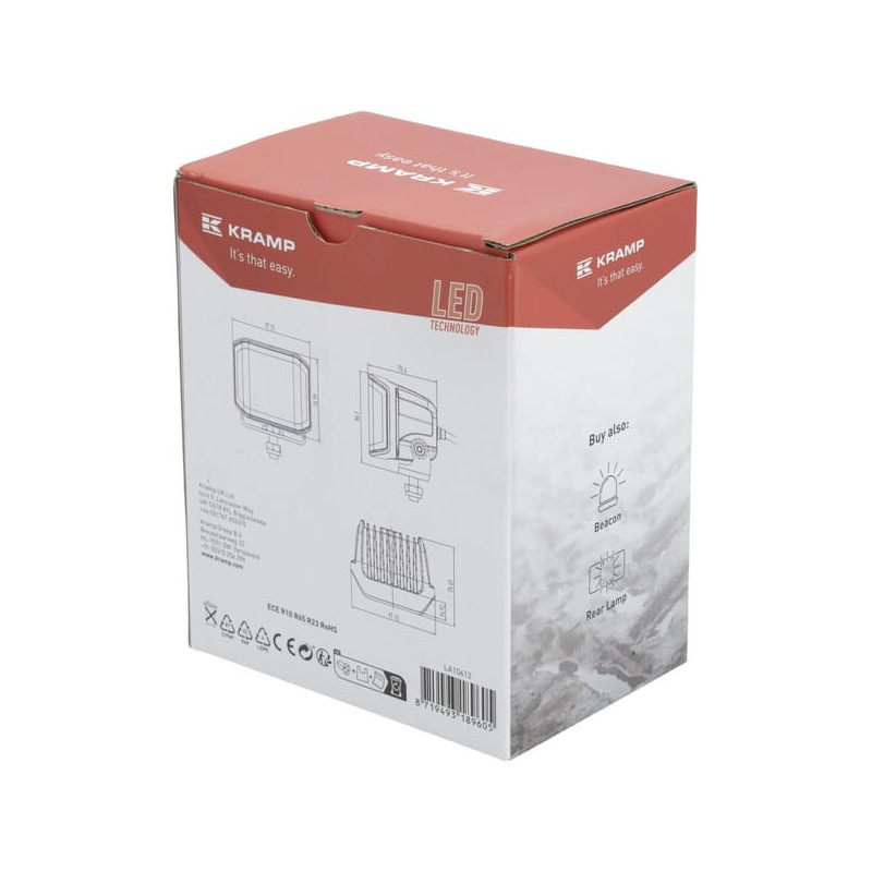 Lampa robocza LED, kwadratowa 70W 8400lm 12/24V, biała/pomarańczowa, 97x77x75 mm światło rozproszone z wtyczką Deutsch, 10 LED