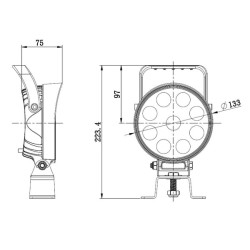 Lampa robocza LED, okrągła, 54W 5100 lm 12/24V Ø 133x75 mm z wtyczką Deutsch, światło rozproszone 9 LED z uchwytem + przełącznik