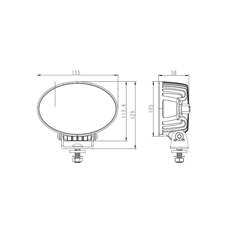 Lampa robocza LED, owalna 36W 3500lm 12/24V 155x105x58 mm światlo rozproszone, 6 LED, Black series
