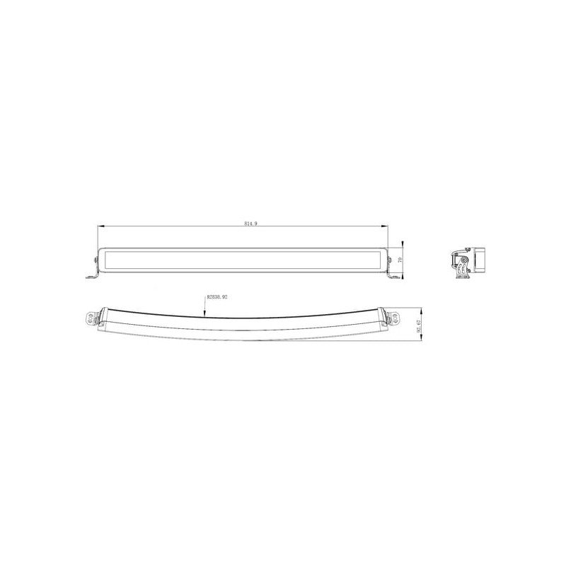 Lampa robocza długa LED, 300W 25200lm prostokątna, 12/24V, biała/pomarańczowa, 814.9x70x78.6 mm z wtyczką Deutsch, Combo, łukowa