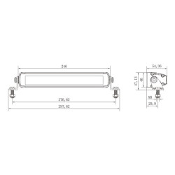 Lampa robocza długa LED, 45W 3780lm prostokątna, 12/24V, biała/pomarańczowa, 246x40x54 mm z wtyczką Deutsch, Combo, prosta, 9 LE