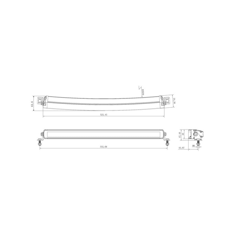 Lampa robocza długa LED, 105W 8820lm prostokątna, 12/24 V, biała/pomarańczowa, 525.5x40x54.4 mm z wtyczką Deutsch, Combo, łukowa