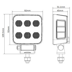 Lampa robocza LED, kwadratowa 60W 6600lm 12/24V, biała, 92x109.5x51.1 mm światło rozproszone z wtyczką Deutsch, 12 LED