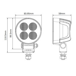 Lampa robocza LED, okrągła 24W 2556lm 12/24V, biała, 83.9x99.5x59 mm światło rozproszone z wtyczką Deutsch, 4 LED