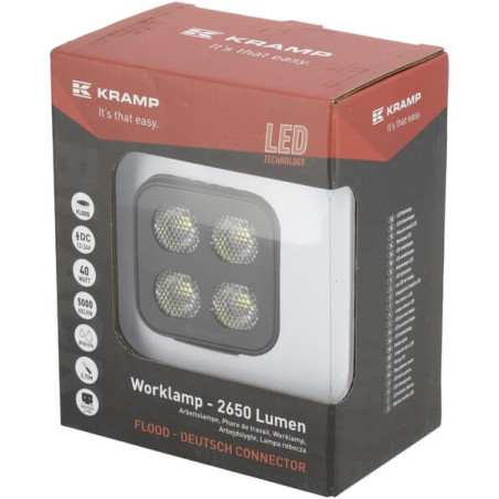 Lampa robocza LED, kwadratowa 40W 2650lm 12/24V, biała, 70.1x126.6x49.7 mm światło rozproszone z wtyczką Deutsch, 8 LED