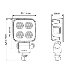 Lampa robocza LED, kwadratowa 40W 2650lm 12/24V, biała, 70.1x126.6x49.7 mm światło rozproszone z wtyczką Deutsch, 8 LED