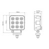 Lampa robocza LED, kwadratowa 90W 6800lm 12/24V, biała, 108x120.7x52.7 mm światło rozproszone z wtyczką Deutsch, 18 LED