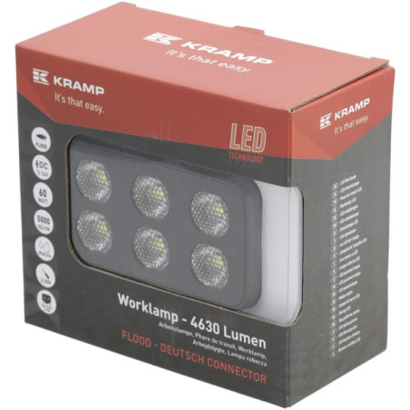 Lampa robocza LED, prostokątna 60W 4630lm 12/24V, biała, 115x65x47 mm światło rozproszone z wtyczką Deutsch, 12 LED