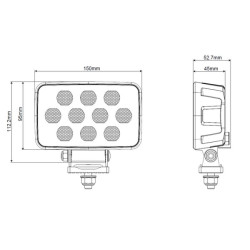 Lampa robocza LED, prostokątna 100W 8950lm 12/24V, biała, 150x112x52.7 mm światło rozproszone z wtyczką Deutsch, 20 LED
