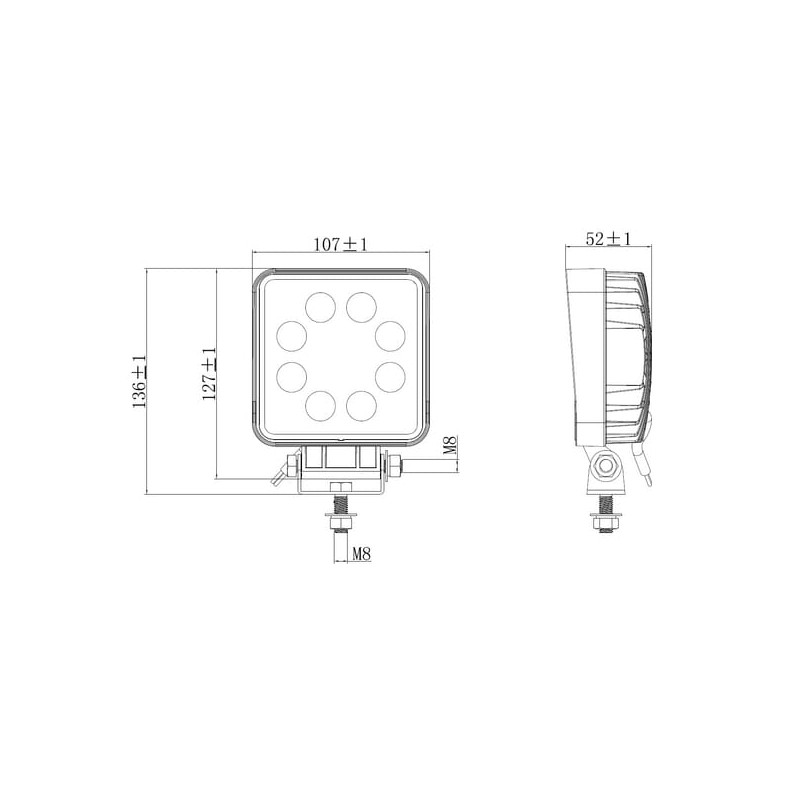 Lampa robocza LED, kwadratowa 24W 2000lm, biała, 107x52x136 mm światło rozproszone, Kramp