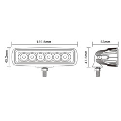 Lampa robocza LED, prostokątna 18W 1620lm, biała, 160x60x70 mm światło skupione, Kramp