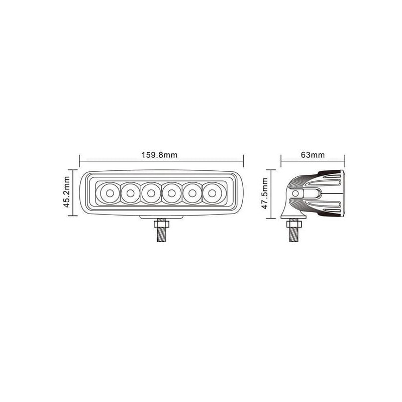 Lampa robocza LED, prostokątna 18W 1620lm, biała, 160x60x70 mm światło skupione, Kramp